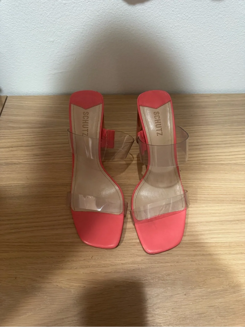 SCHUTZ Coral Block Heel Sandals with Clear Straps